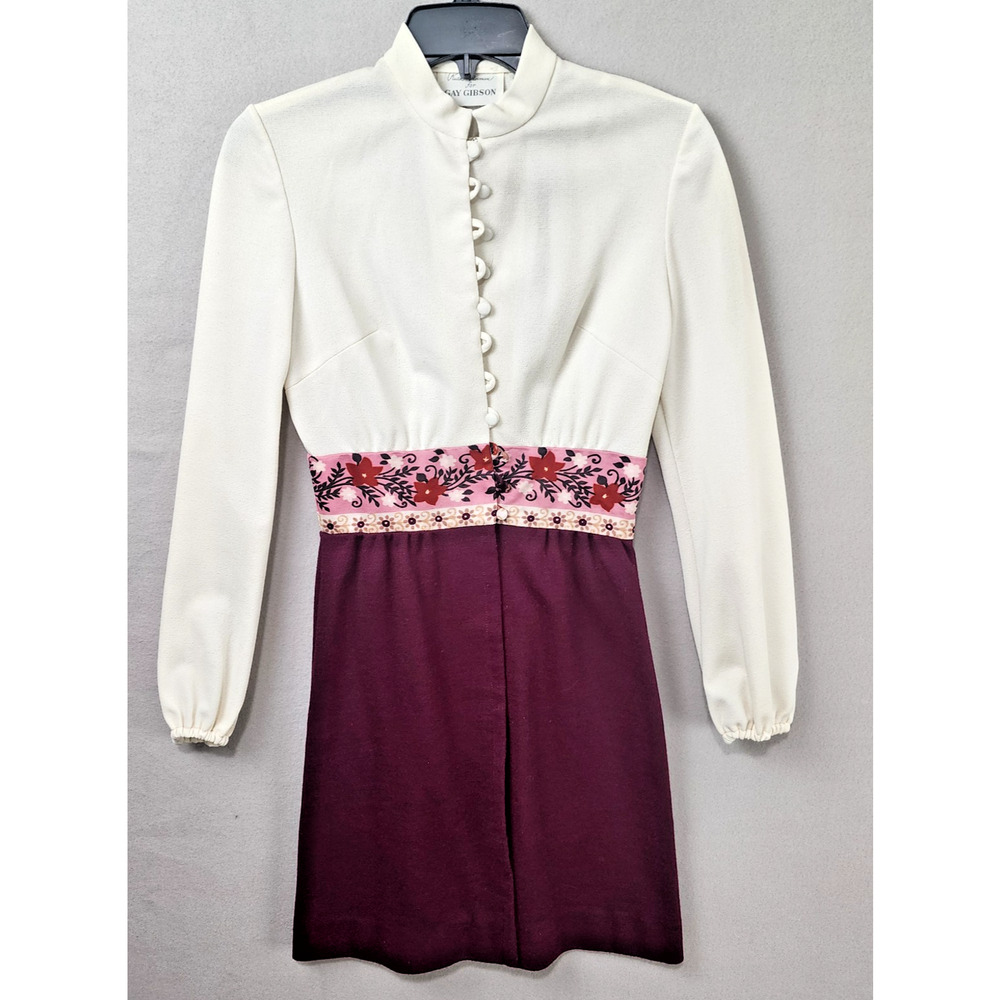 Vintage Ruth Norman for Gay Gibson Long Sleeve Dress Pink Floral Waist Small